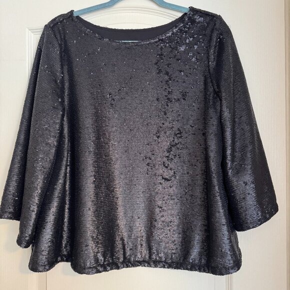 NWOT - GAP Three-Quarter Sleeve Sequin Top - L - True Black - Picture 2 of 6